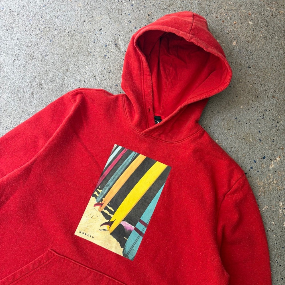 Oakley Mens Red Surfboard Graphic Hoodie Sweatshirt Regular Fit Large L